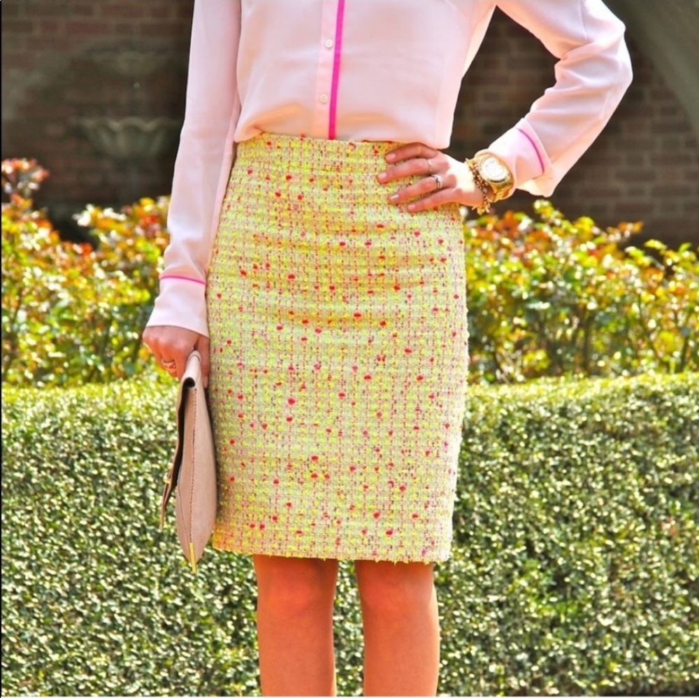J. Crew Yellow Tweed Pencil Skirt